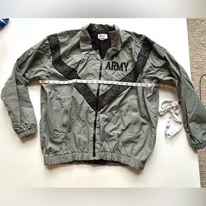 Vintage 90s Army Zip Up Windbreaker PT Workout Jacket medium long military